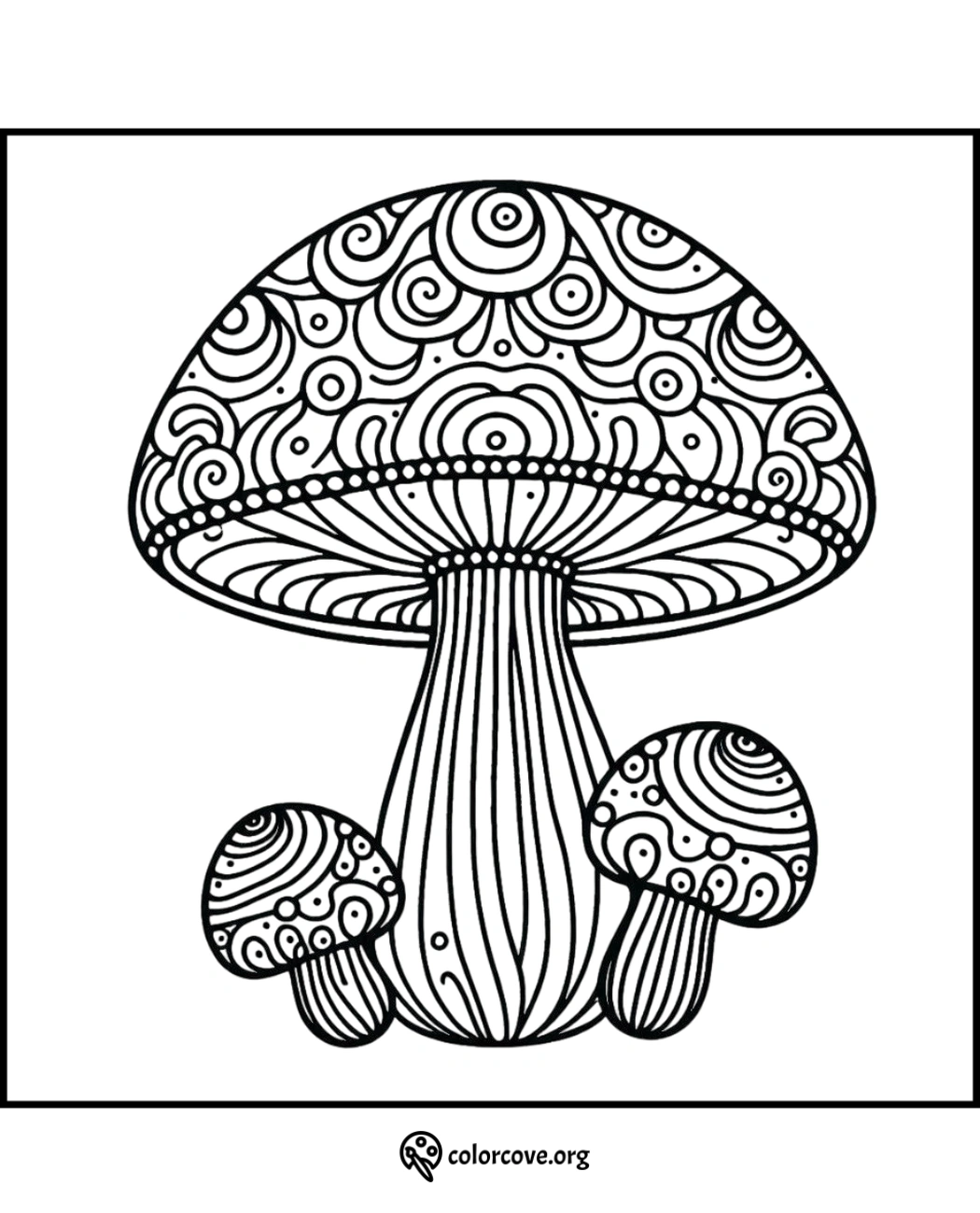 Intricate mushroom coloring page for kids and adults. Perfect for stress relief and creative expression. Download now!