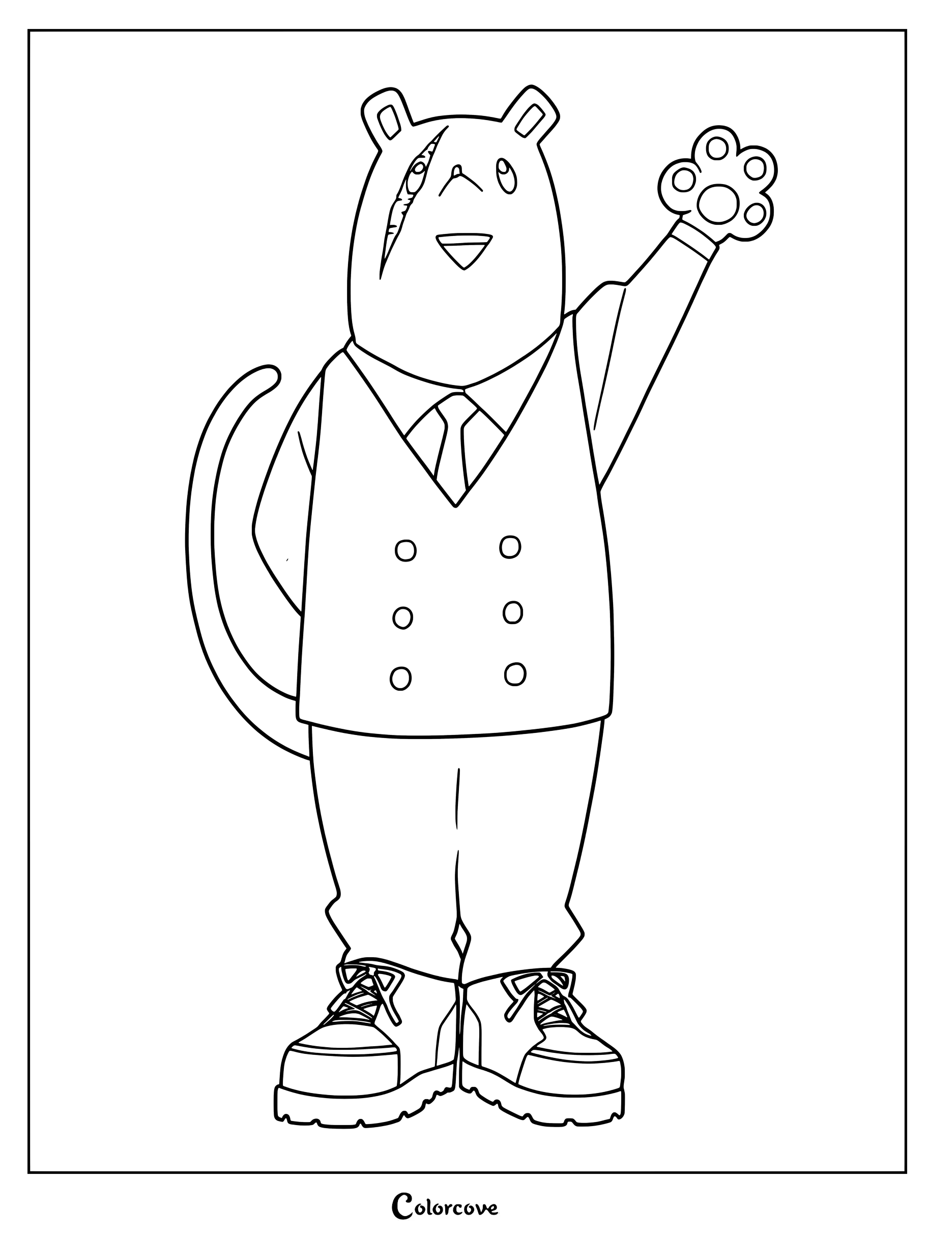 Nezu wearing a vest and tie waving his paw in this My Hero Academia coloring page