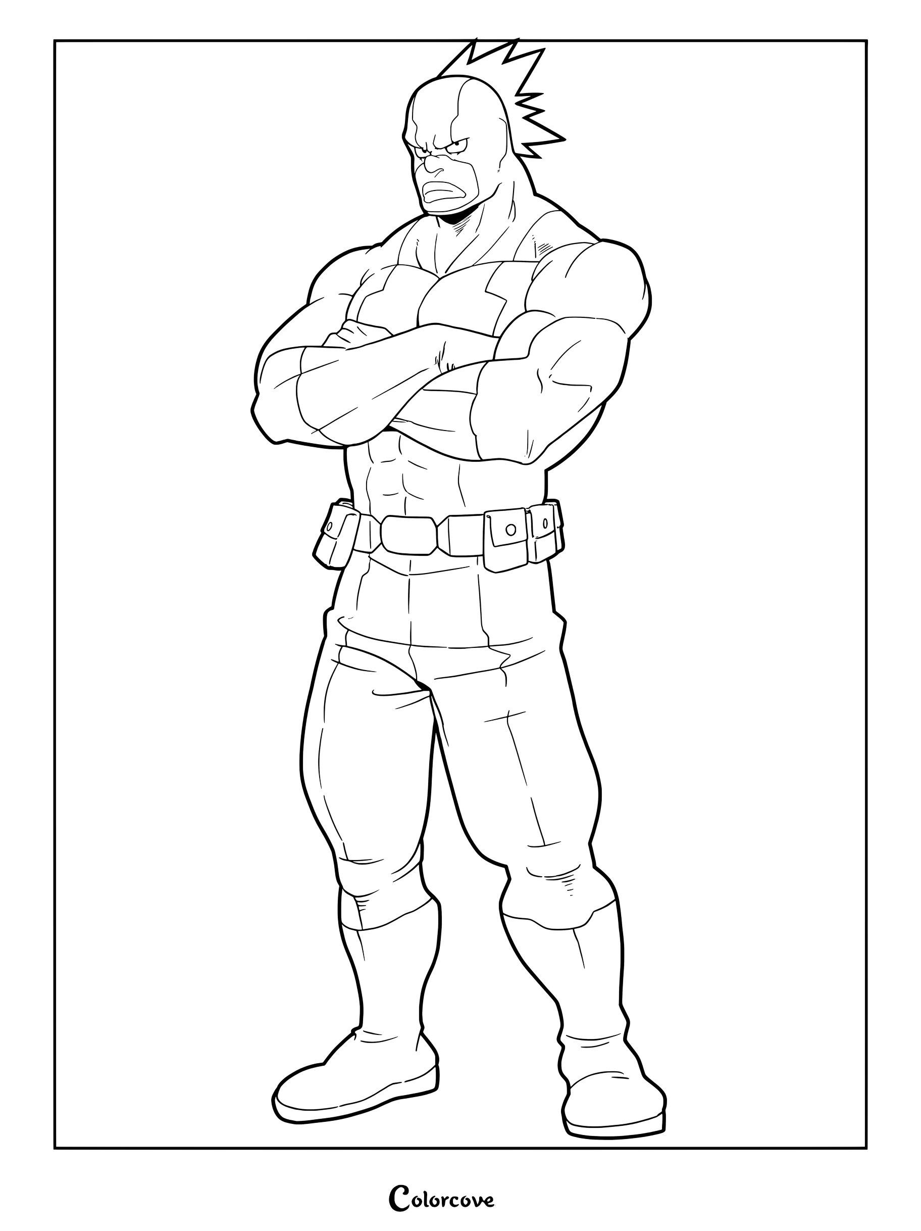 Rikido Sato, also known as Sugarman, standing with his arms crossed in his hero costume, featured in a My Hero Academia coloring page.