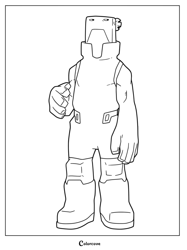 Cementoss from My Hero Academia standing in a hero pose, detailed line art coloring page.