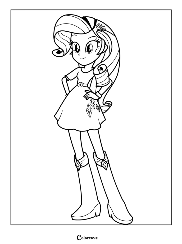 Coloriage de Rarity de My Little Pony Equestria Girls debout avec des bottes élégantes