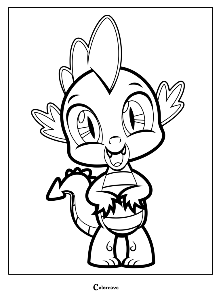 Coloriage gratuit à imprimer de Spike le dragon souriant joyeusement