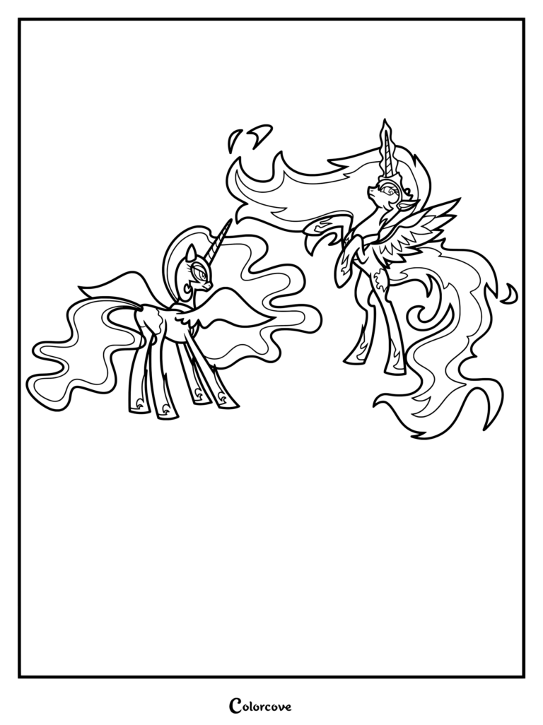 Coloriage à imprimer de Daybreaker affrontant Nightmare Moon
