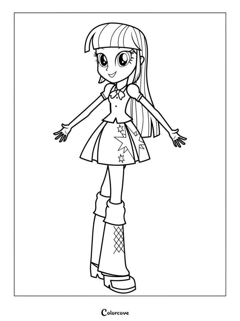 Coloriage de Twilight Sparkle dans sa tenue Equestria Girls, les bras ouverts