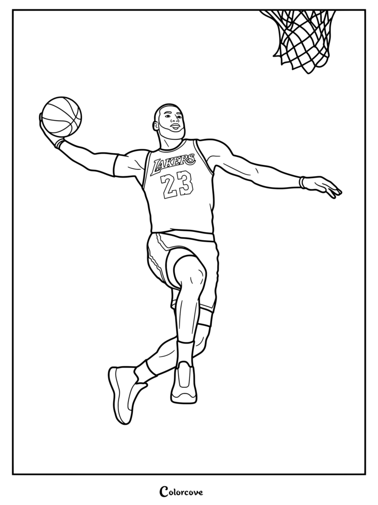 Page de coloriage du joueur de basket NBA LeBron James.