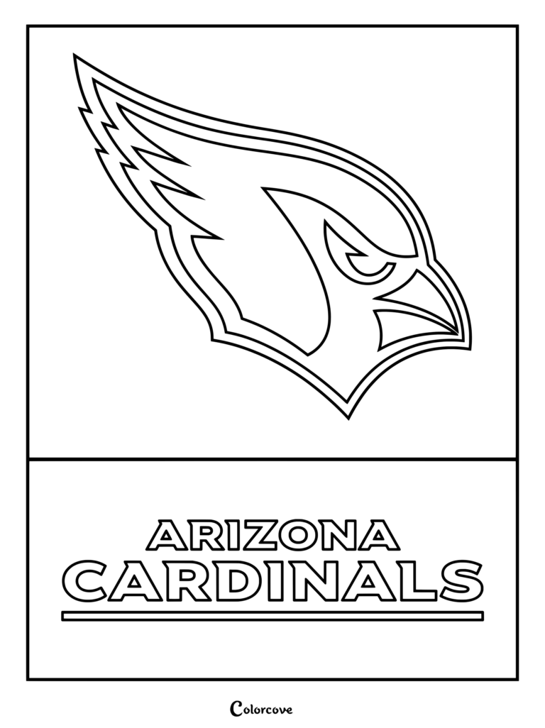 Dibujo del logotipo de Arizona Cardinals para colorear para fans de la NFL, con el contorno de la icónica mascota del equipo.