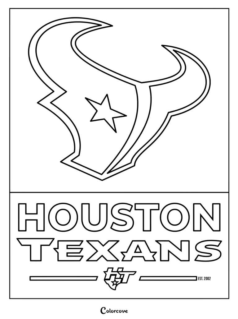 Dibujo de la NFL de Houston Texans con el logotipo del equipo, texto llamativo y el año de fundación.
