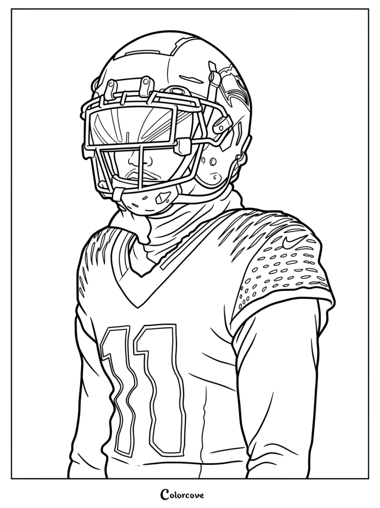 Dibujo de la NFL con Jaxon Smith-Njigba usando un casco y el jersey número 11.