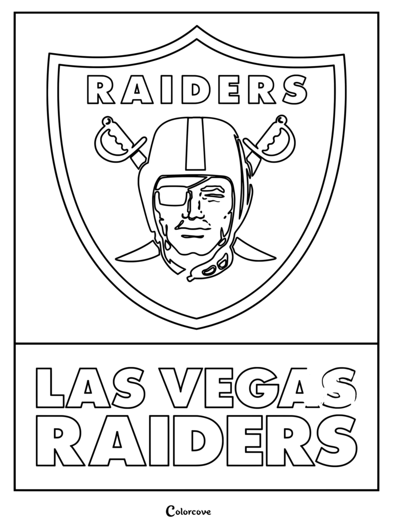 Dibujo de Las Vegas Raiders con el logotipo del escudo del equipo para que los fanáticos de la NFL lo coloreen.