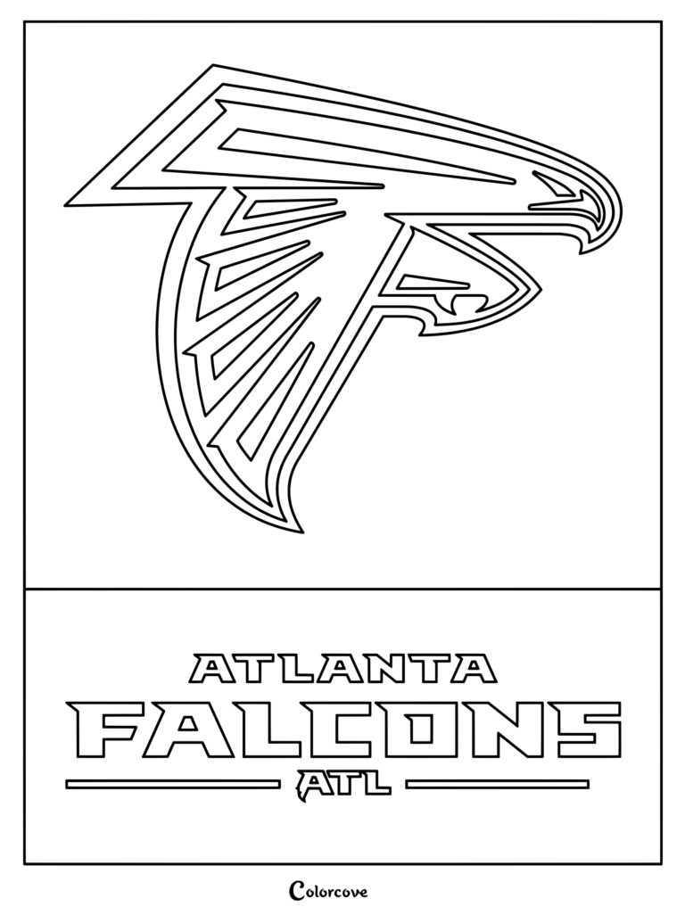 Dibujo de Atlanta Falcons para colorear, con el logotipo del equipo de la NFL y tipografía llamativa.