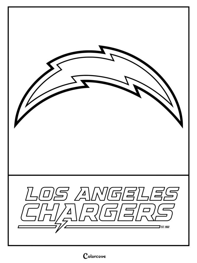 Dibujo de Los Angeles Chargers para colorear de la NFL, con el logotipo y el nombre del equipo.