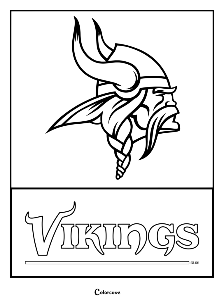 Dibujo de Minnesota Vikings para colorear de la NFL, con el logotipo y las letras del equipo.