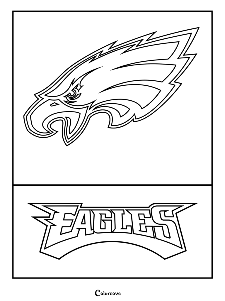 Dibujo de Philadelphia Eagles para colorear, que representa el logotipo y el nombre del equipo de la NFL para divertirse coloreando.