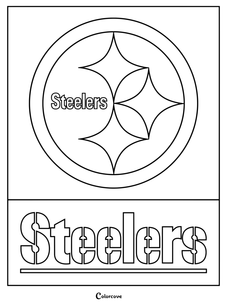 Dibujo de Pittsburgh Steelers con el logotipo del equipo de la NFL y texto llamativo.