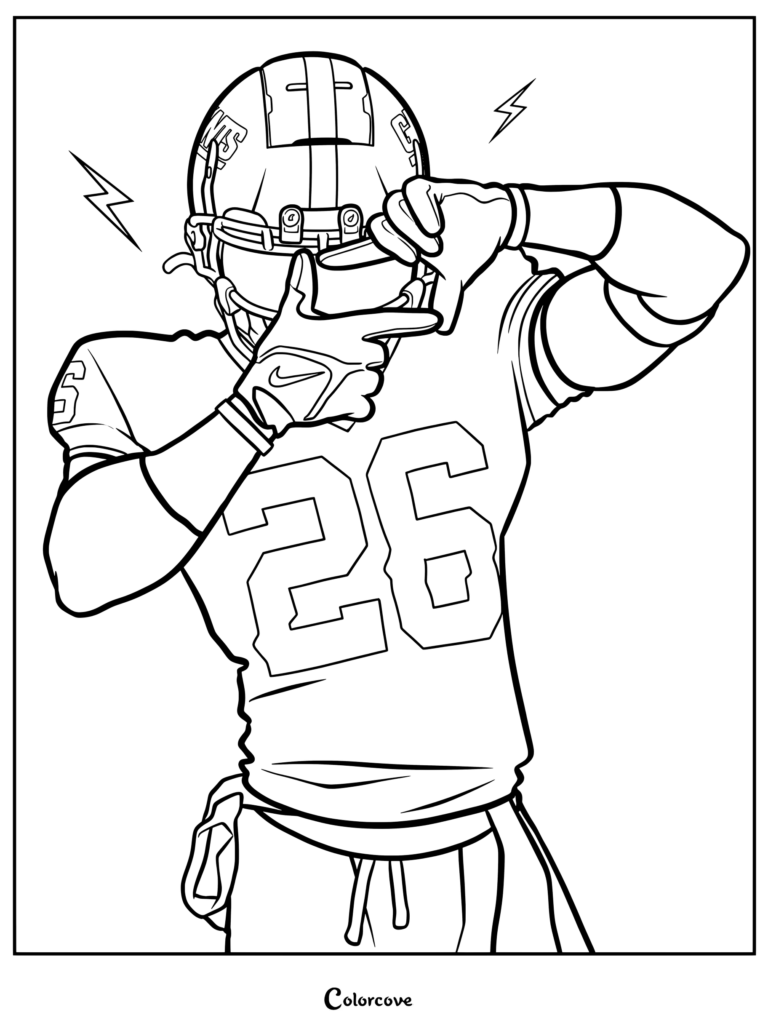 Dibujo de Saquon Barkley para los fanáticos de la NFL que muestra al corredor formando un marco con sus manos.