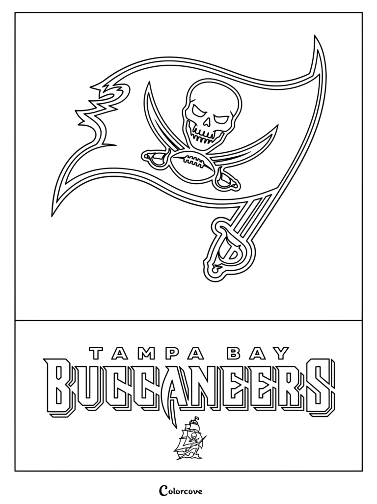 Dibujo de Tampa Bay Buccaneers para colorear de la NFL, con la bandera y el logotipo del equipo.