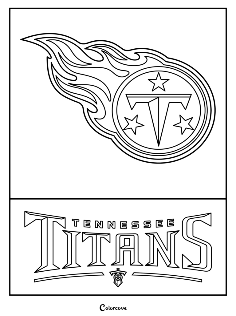 Dibujo del logotipo de Tennessee Titans para colorear de la NFL, con el nombre del equipo y el escudo de estrella llameante.