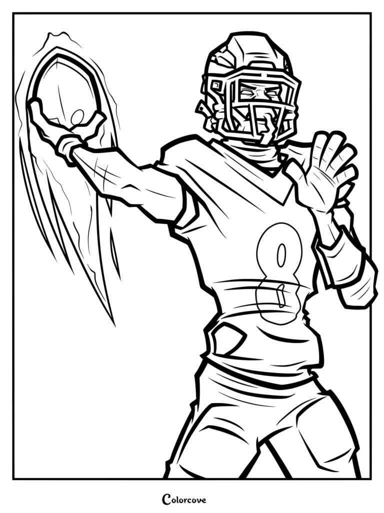 Dibujo de la NFL del mariscal de campo de Baltimore Ravens Lamar Jackson vistiendo su jersey morado número 8.