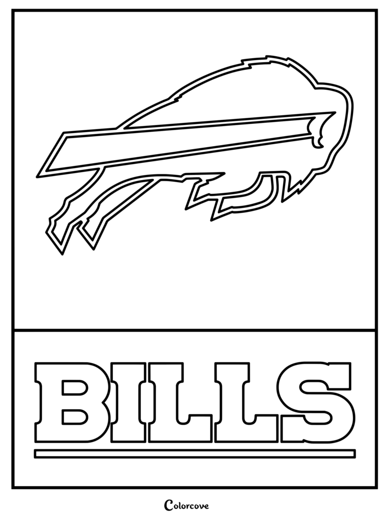 Dibujo de la NFL de Buffalo Bills con el logotipo del equipo y un texto llamativo.