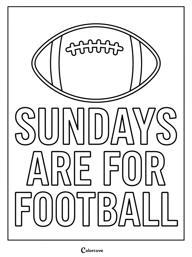 Un dibujo de la NFL imprimible con un gráfico de calcomanía de vinilo troquelado de un balón de fútbol americano y un texto llamativo que dice SUNDAYS ARE FOR FOOTBALL.