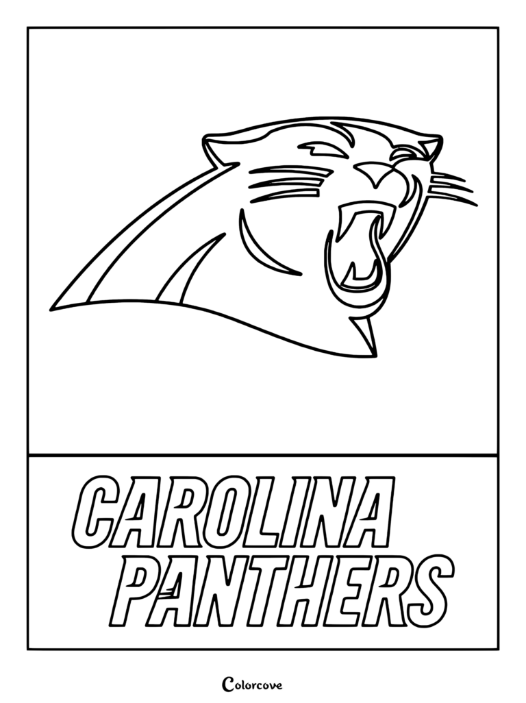Dibujo de Carolina Panthers para colorear de la NFL, con el logotipo del equipo y texto llamativo.