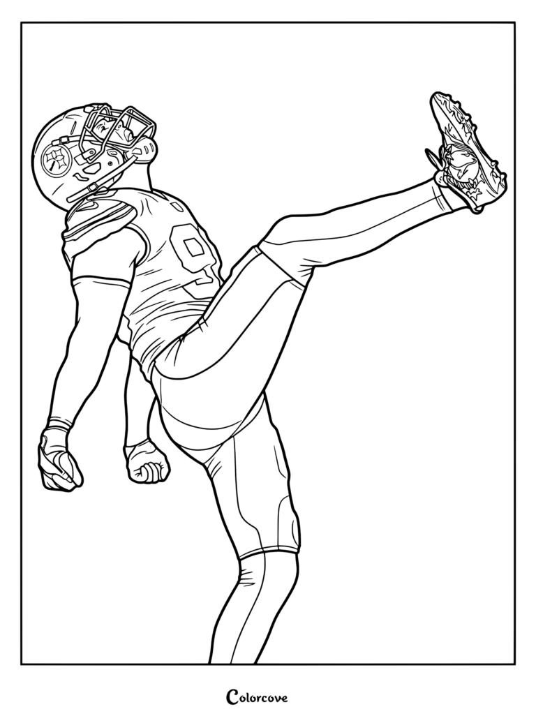 Página para colorear para aficionados de la NFL con una ilustración digital tipo boceto de la celebración de TJ Watt.