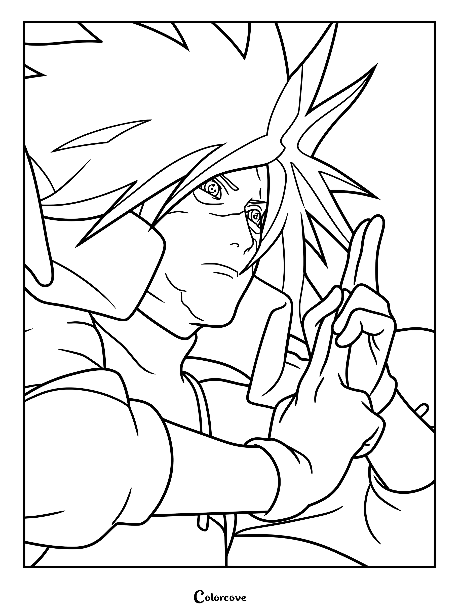 Coloriage de Madara composant des signes de mains pour invoquer un météore massif pendant la Quatrième Grande Guerre Ninja