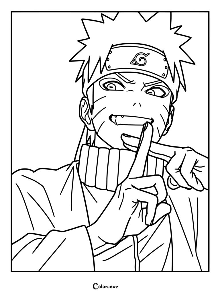 Coloriage de Naruto Uzumaki de la série animée Naruto Shippuden dans sa transformation en Mode Ermite
