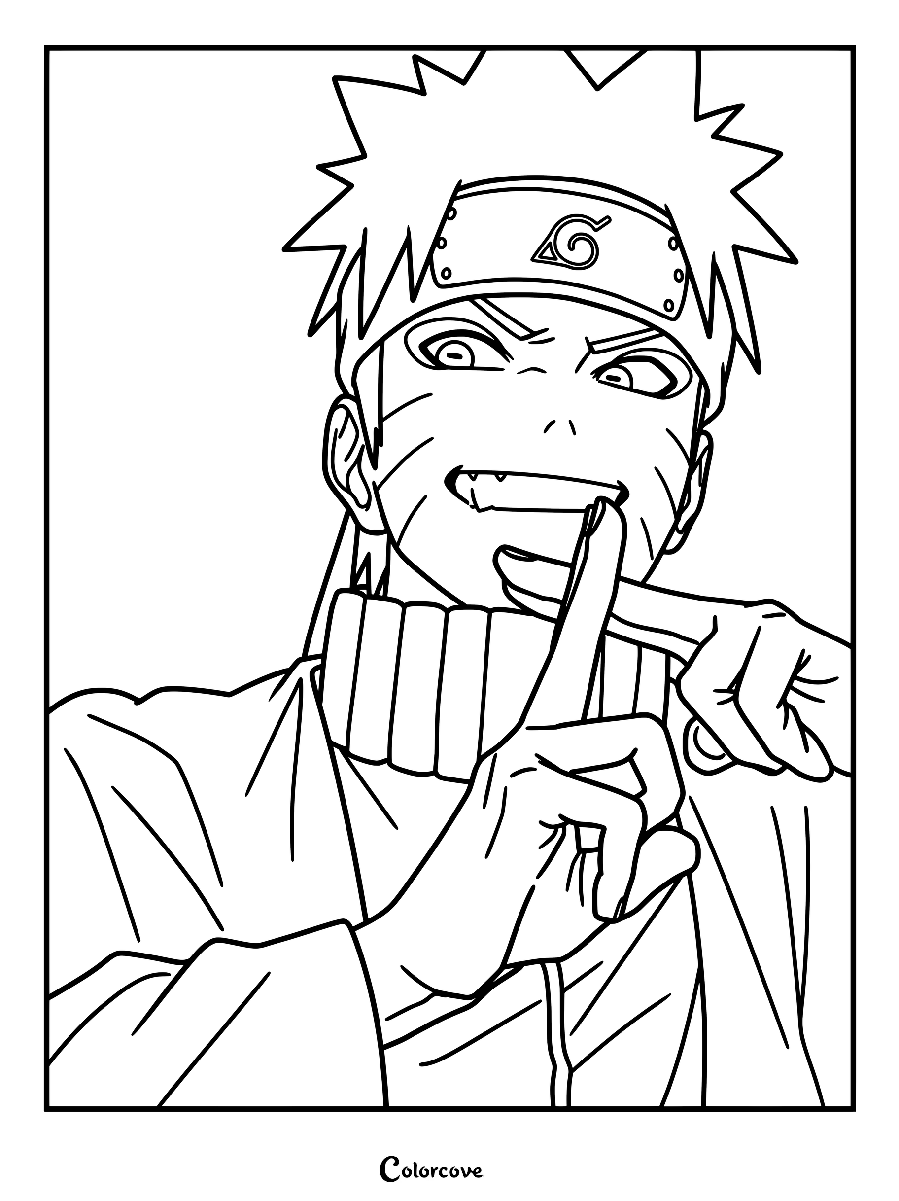 Coloriage de Naruto Uzumaki de la série animée Naruto Shippuden dans sa transformation en Mode Ermite