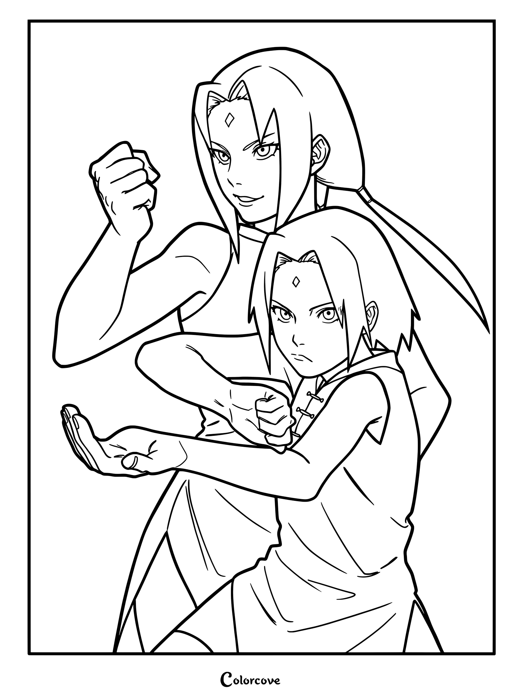 Coloriage de Tsunade et Sakura Haruno de Naruto Shippuden