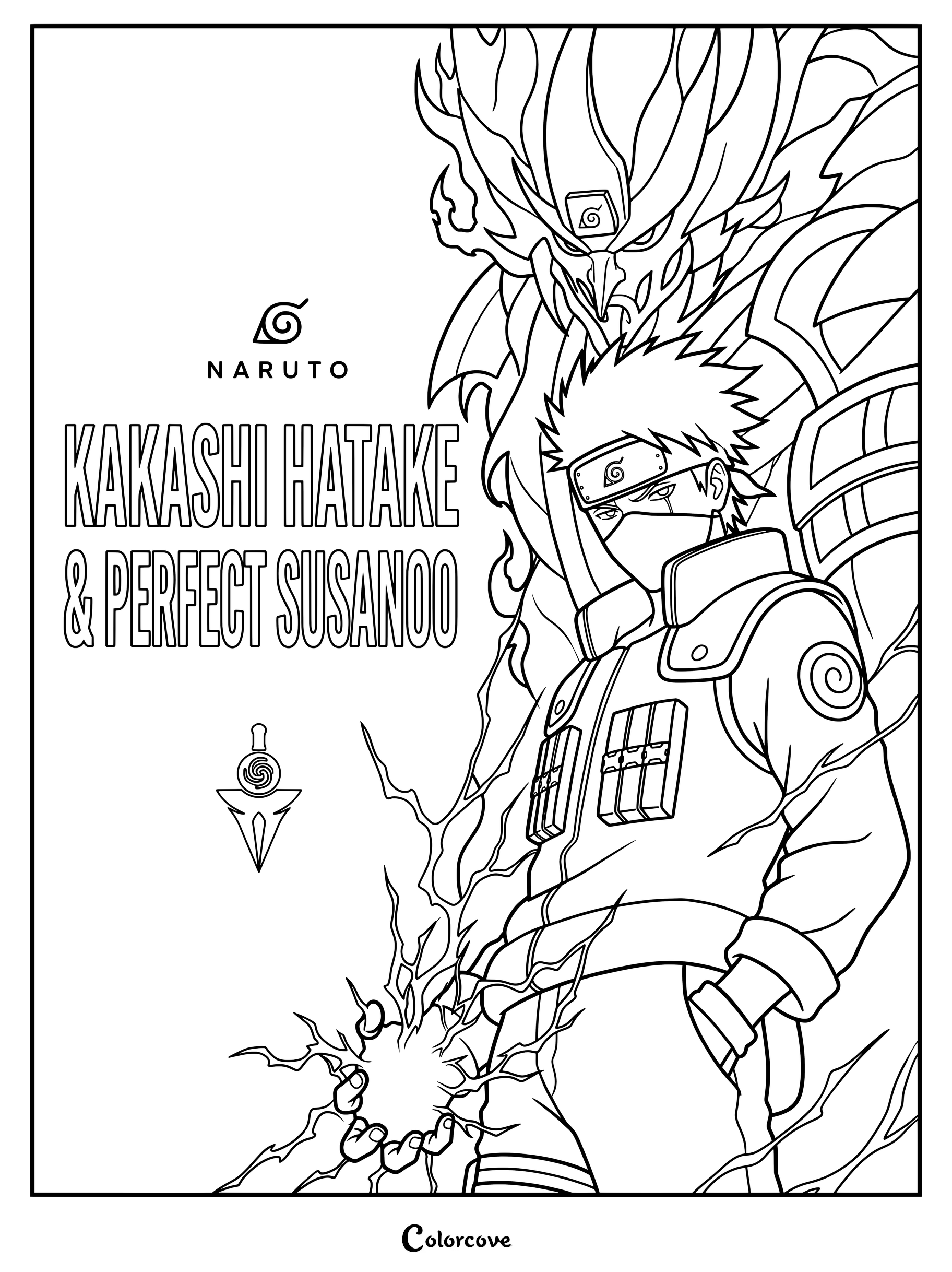 Coloriage de Kakashi Hatake et de son Susanoo bleu de Naruto Shippuden