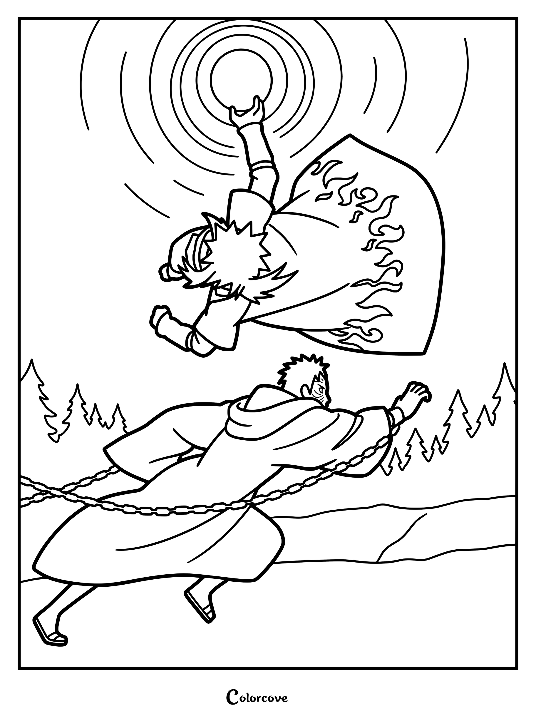 Coloriage de Minato Namikaze exécutant la technique du Vol du Dieu du Tonnerre Niveau 2 contre Obito Uchiwa