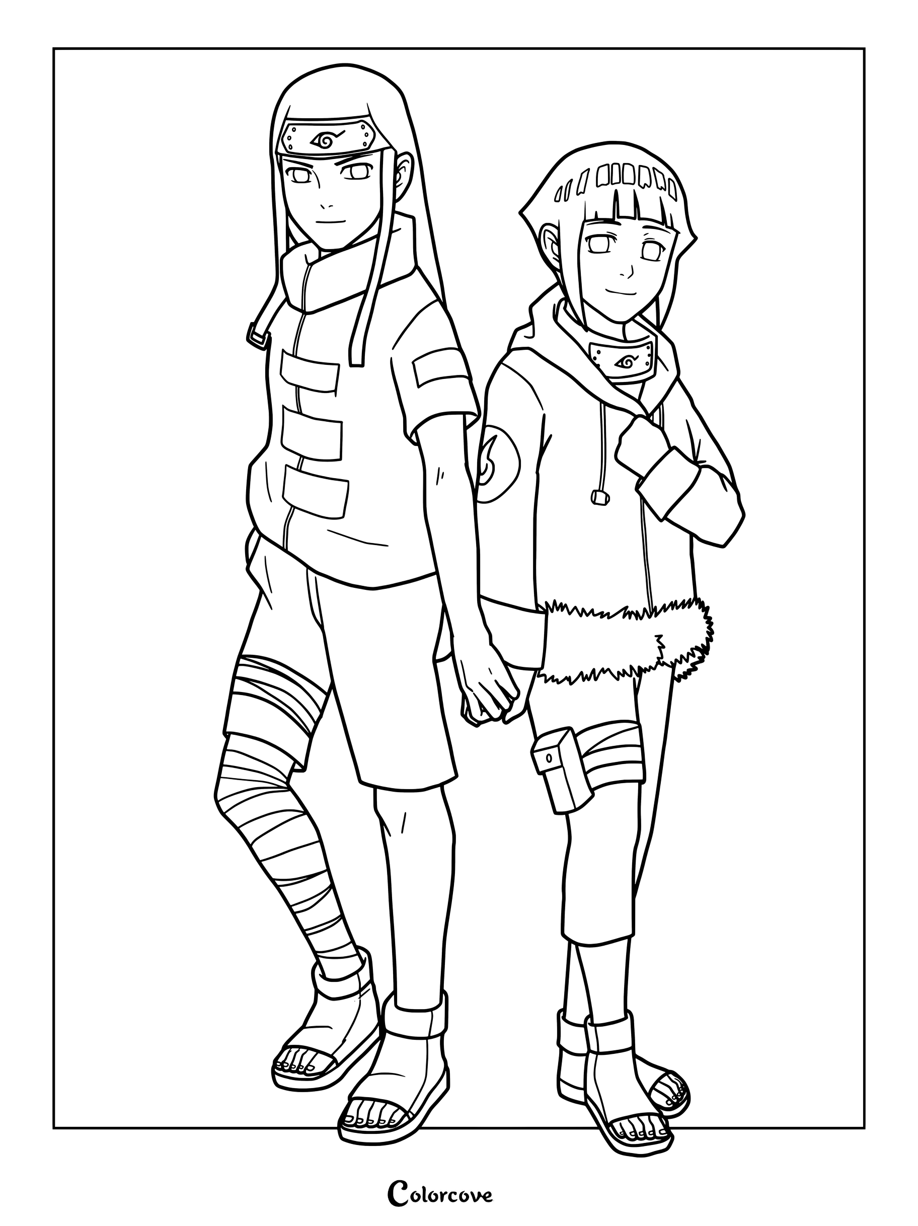 Coloriage de Neji Hyuga et Hinata Hyuga de la série animée Naruto