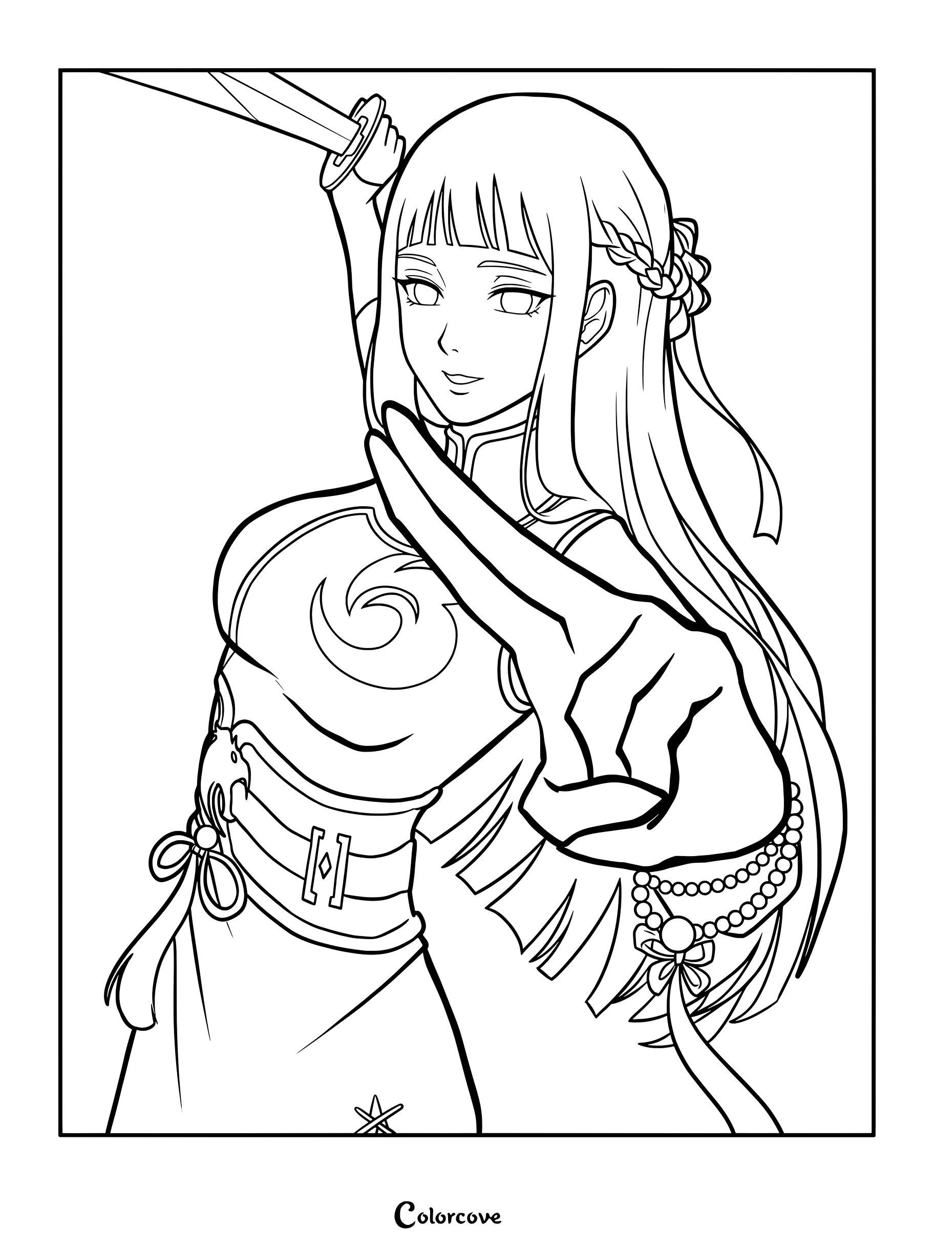 Coloriage à imprimer de Hinata Hyuga maniant un sabre