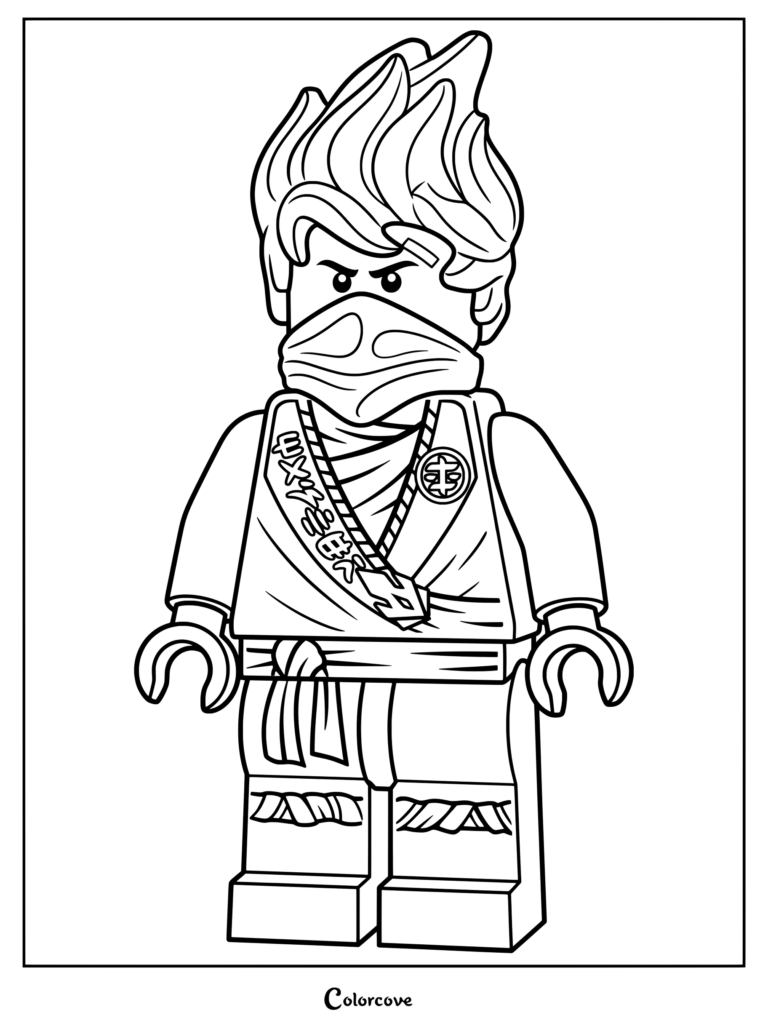 Dibujo para colorear de la minifigura de Kai de Ninjago con su túnica del Torneo de la historia El Torneo de los Elementos