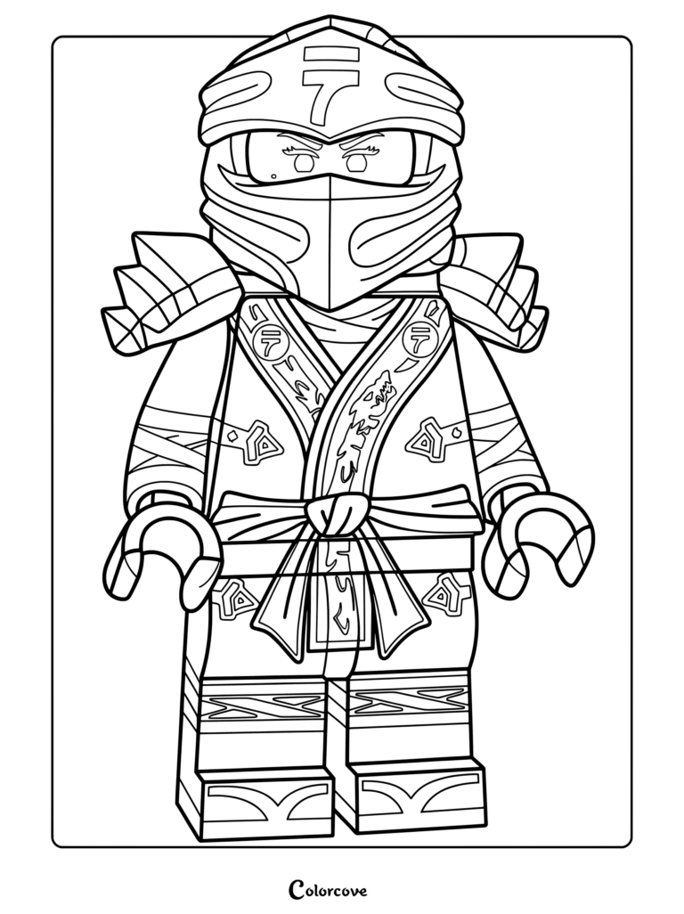 Dibujo para colorear de Ninjago con Nya usando su atuendo de Secretos del Spinjitzu Prohibido con hombreras.