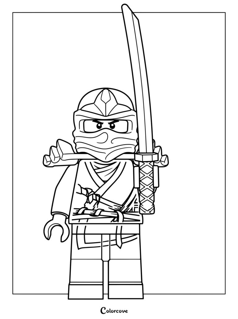Dibujo para colorear de la minifigura de Zane ZX de Ninjago de la ola de El Despertar de las Serpientes de 2012.