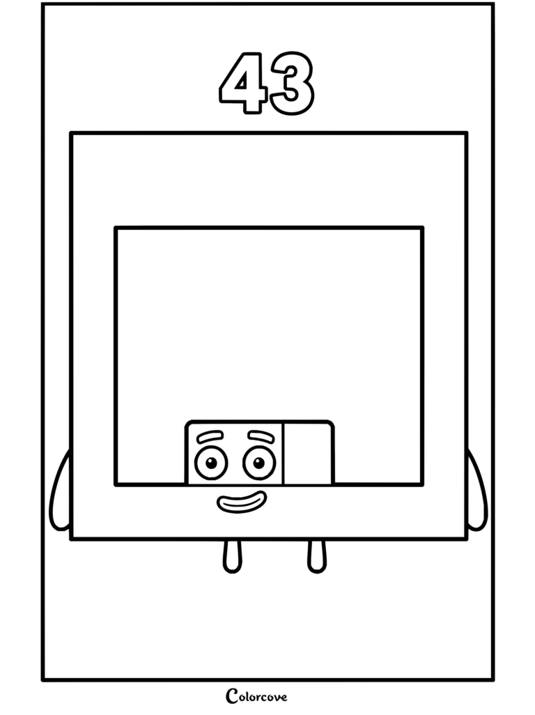Coloriage de Quarante-trois de Numberblocks montrant un personnage joyeux composé de grandes et petites sections de blocs.