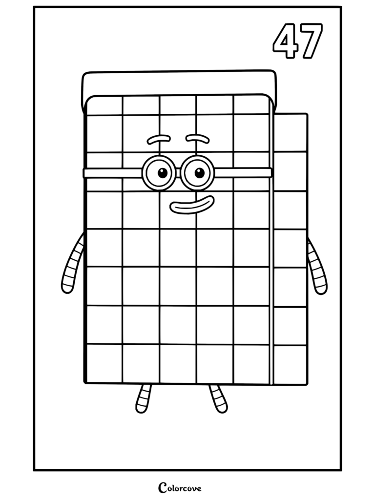 Coloriage de Quarante-sept de Numberblocks mettant en vedette le personnage à lunettes.