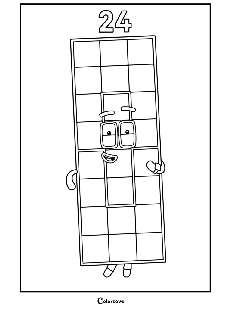 Coloriage de Vingt-quatre de Numberblocks avec un corps rectangulaire et un sourire.
