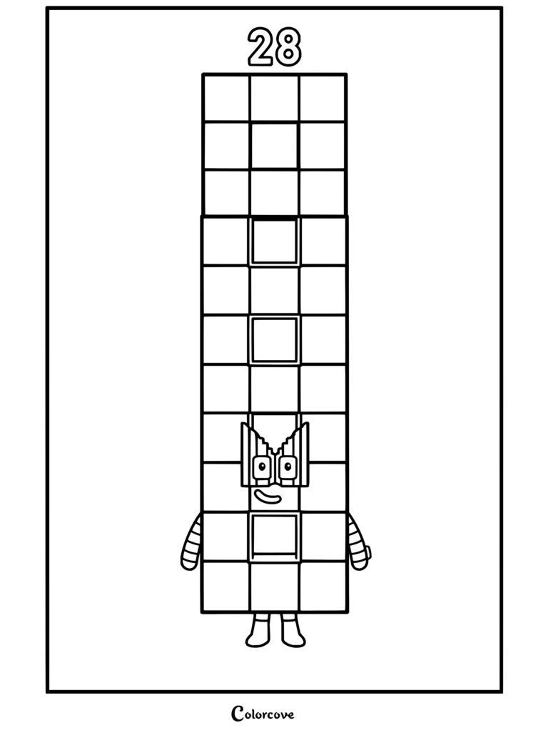Coloriage gratuit à imprimer représentant Vingt-huit de Numberblocks.