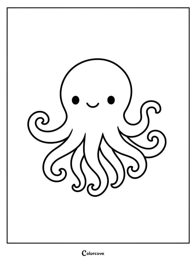 A friendly octopus printable coloring page with curved tentacles