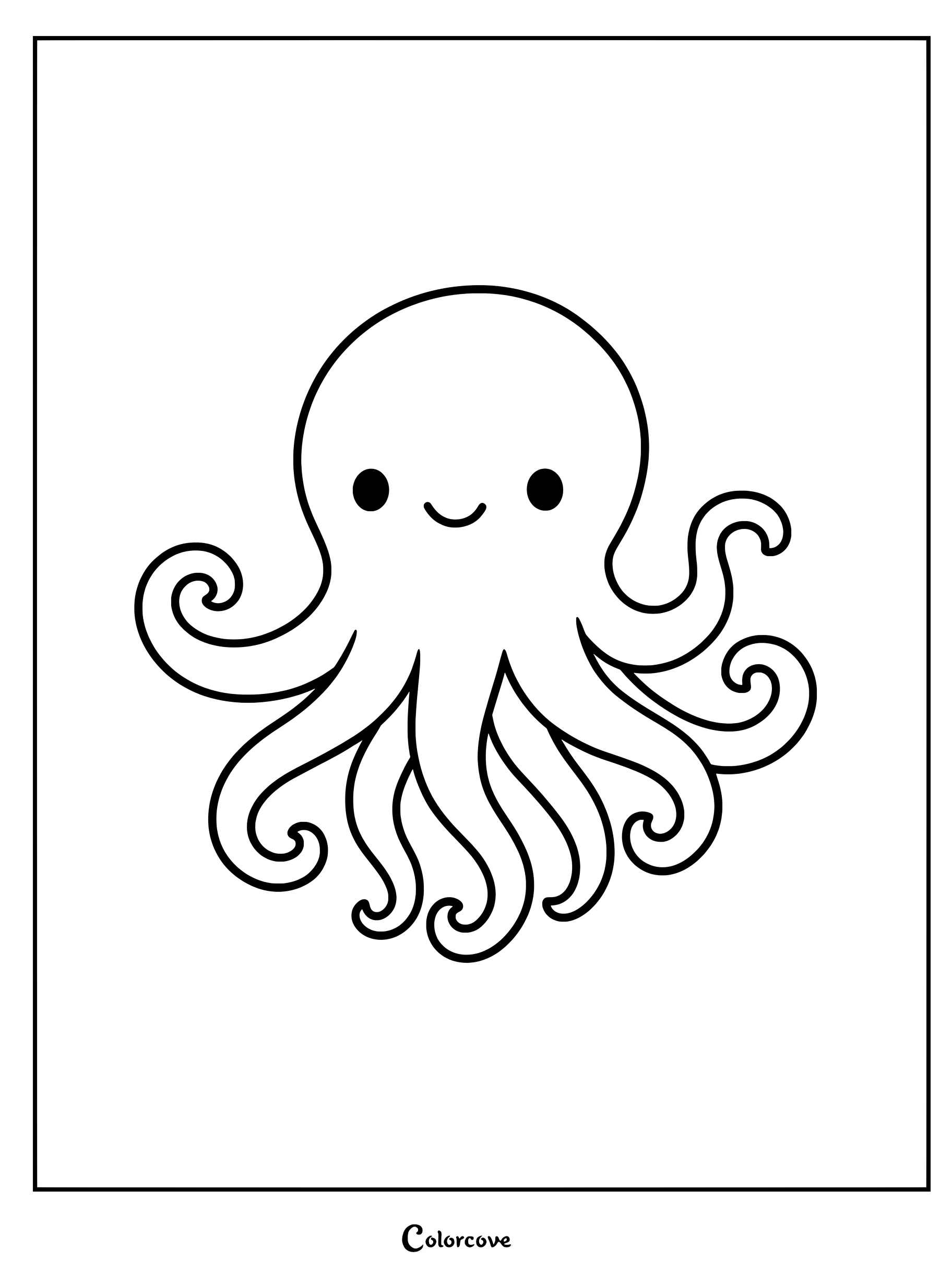 A friendly octopus printable coloring page with curved tentacles