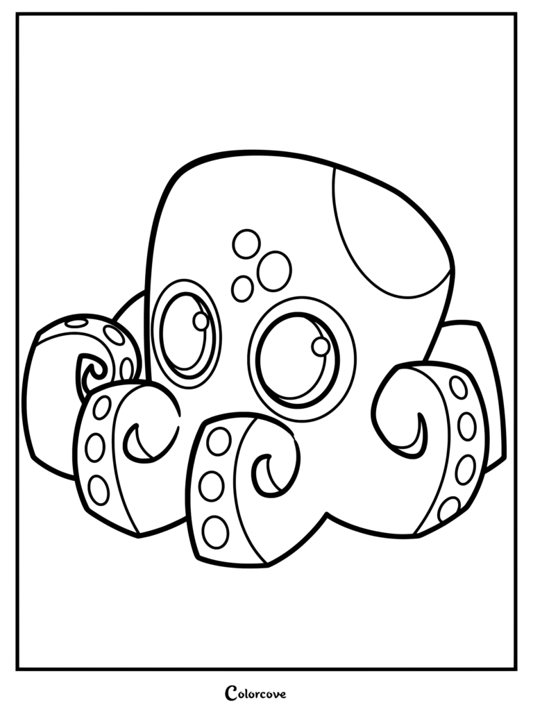 Friendly cute octopus coloring page with large round eyes and curled tentacles