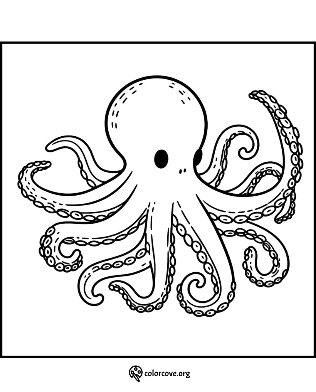 Coloring page featuring a cute octopus with eight tentacles, perfect for kids to color and learn about marine animals.