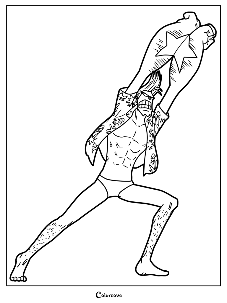 Franky striking his signature Super pose coloring page with arms crossed in a star shape