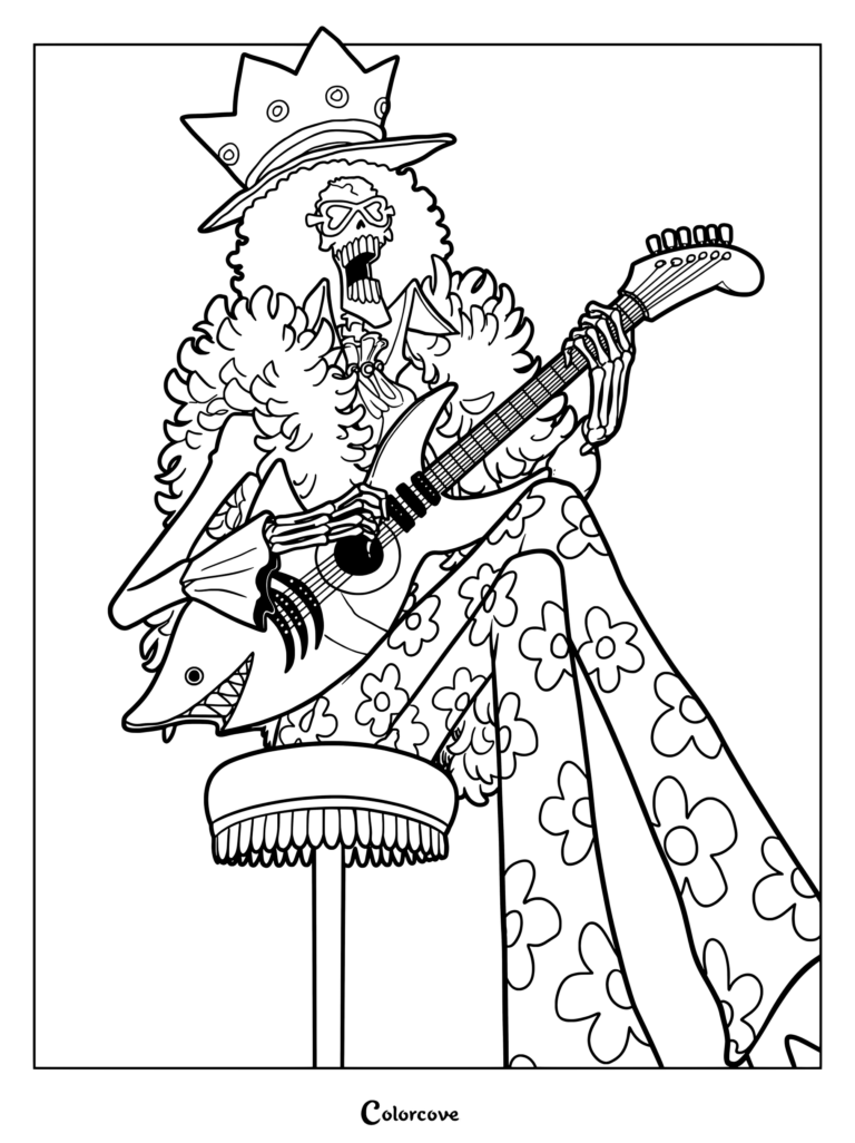 Brook playing a solo on his Shark Guitar coloring page