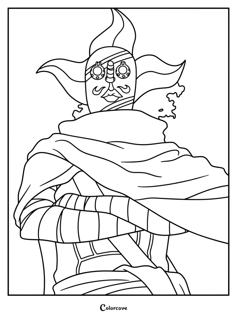 Sogeking, the alter ego of Usopp wearing his signature mask and cape coloring page