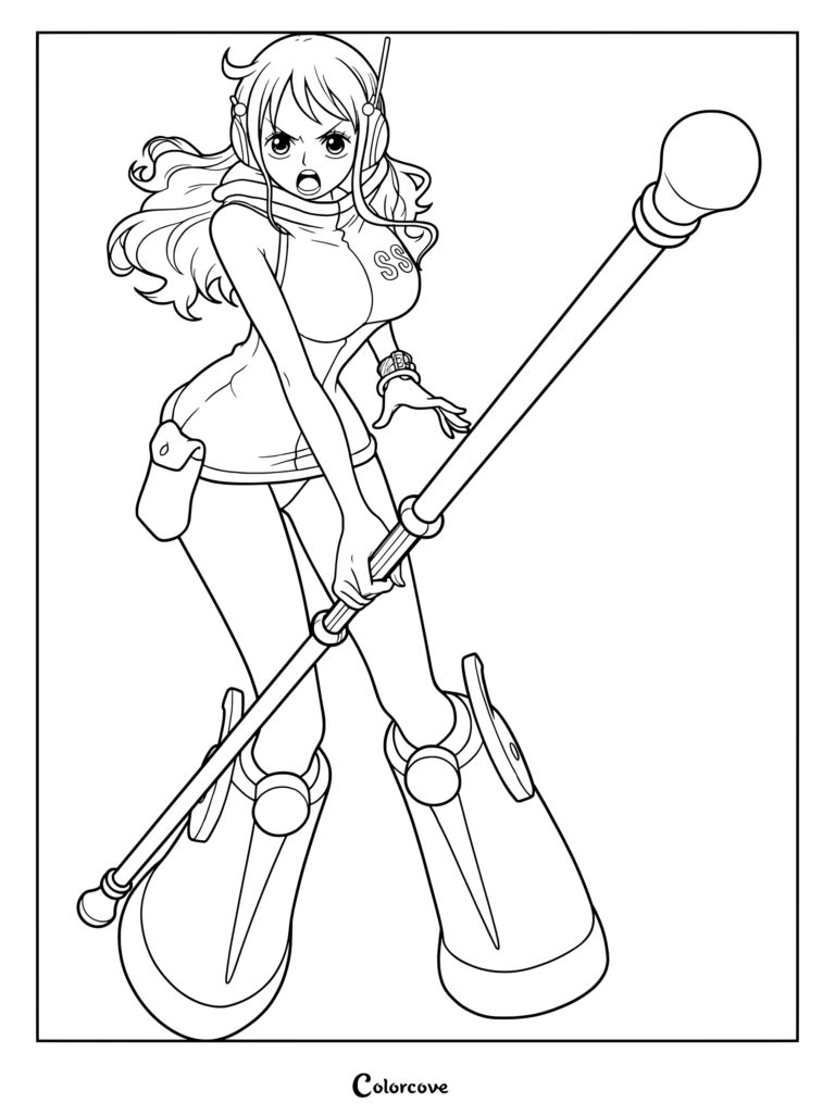 Nami from the anime One Piece during the Egghead arc coloring page