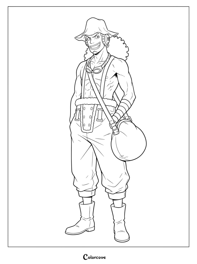 Usopp from the anime series One Piece during the Skypiea Arc coloring page